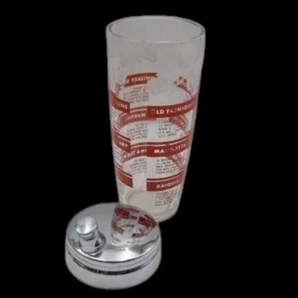 Mid-Century Bar Shaker with Recipes Red & White Graphics - Picture 4 of 11